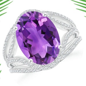 oval amethyst ornate shank cocktail ring with white topaz ring, amethyst ring, handmade ring, amethyst stone, 925 silver ring, gift for her
