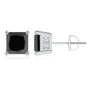 Black Spinel Earring, princess-cut black spinel solitaire stud earring, 925 sterling silver earring, stud earring, black spinel stud