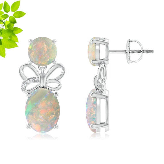 Opal Earrings White Topaz Accents Sterling Silver Opal Earrings White Topaz Accents Sterling Silver