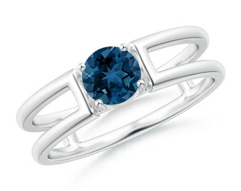 Sterling Silver London Blue Topaz Ring: Handmade Split Shank