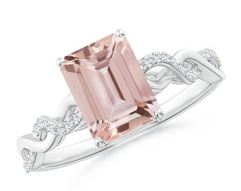 エメラルドカット モルガナイト リング：スターリングシルバー