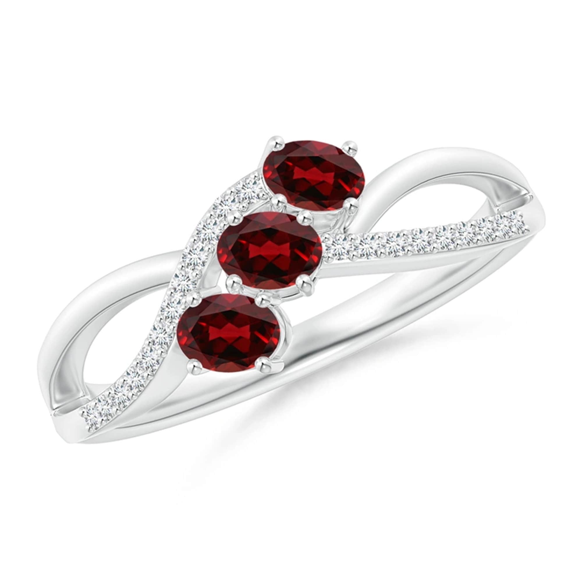 Sterling Silver Garnet & White Topaz Three Stone Ring Size 6 - Oval Halo Friendship Style Ring - View #10