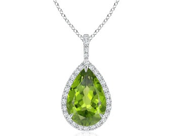 Peridot Teardrop Pendant: White Topaz Accent - Sterling Silver
