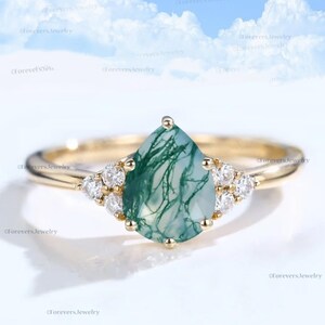Moss agate ring, 925 sterling silver ring, wedding ring, white topaz ring, promise ring, anniversary ring, handmade ring, birthday gift