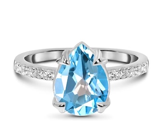 blue topaz ring, white topaz ring, 925 sterling silver ring, blue topaz gemstone ring, engagement ring, solid silver ring, gift for her