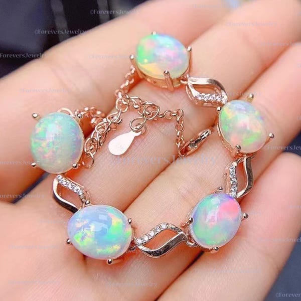 Äthiopisches Opal Armband: Handgemachter 925 Sterling Silber Cabochon