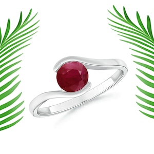 Bypassring i sterlingsilver: Solitärrund rubin ädelsten
