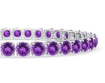 Handmade Amethyst Tennis Bracelet: 925 Sterling Silver, Round Cut