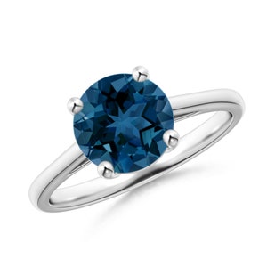 classic prong-set round london blue topaz solitaire ring, london blue topaz ring, wedding ring, blue topaz stone, engagement ring, gift her