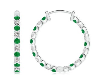 Emerald & Topaz Sterling Silver Hoop Earrings