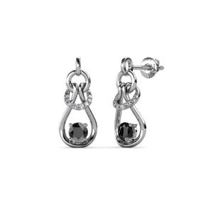 Black Spinel and White Topaz Love Knot Dangling Earrings, Black Spinel Earring, 925 sterling silver Earring, Birthstone Earring