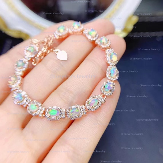 エチオピア産オパールブレスレット：ハンドメイド925スターリング