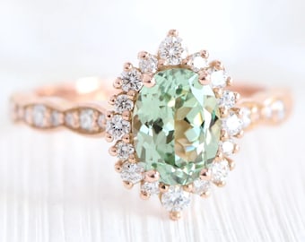 Green Amethyst Ring: Oval Gem, 925 Sterling Silver, Handmade