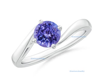 Classic Round Tanzanite Solitaire Bypass Ring-925 Sterling Silver Ring-Gemstone Ring-Tanzanite ring-handmade ring-Natural Tanzanite-for Gift