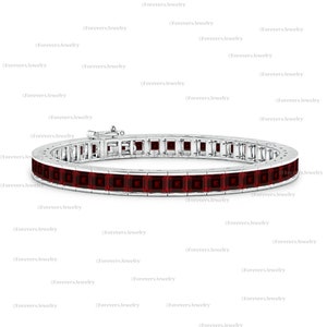 channel-set square garnet tennis bracelet, 925 sterling silver bracelet, handmade bracelet, natural garnet barcelet, for gift