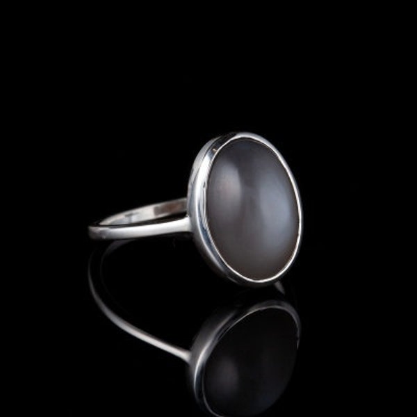 Grauer Mondstein Ring-925 Sterling Silber Ring-Oval Natur Grau Mondstein Stein-Solitär Ring-Mondstein Handgemacht Ring Geschenk für Sie