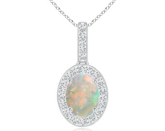 Vintage Style Ethiopian Opal Pendant: White Topaz, 925 Sterling Silver
