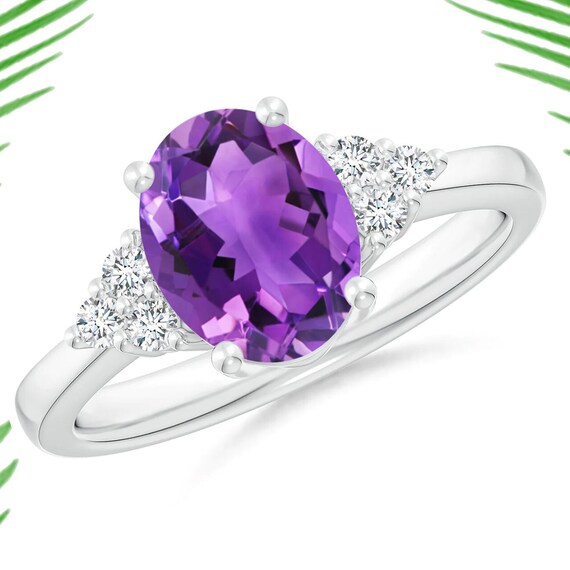 Oval Amethyst Ring: Trio White Topaz, 925 Sterling Silver - Etsy
