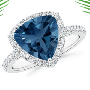 London Blue Topaz Ring | Trillion London Blue Topaz Cocktail Ring | Topaz Ring | handmade Ring | Blue Topaz Stone | Silver Ring | for Gift