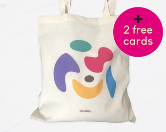 Multicolored abstract fabric bag, colorful bag, 2 free cards