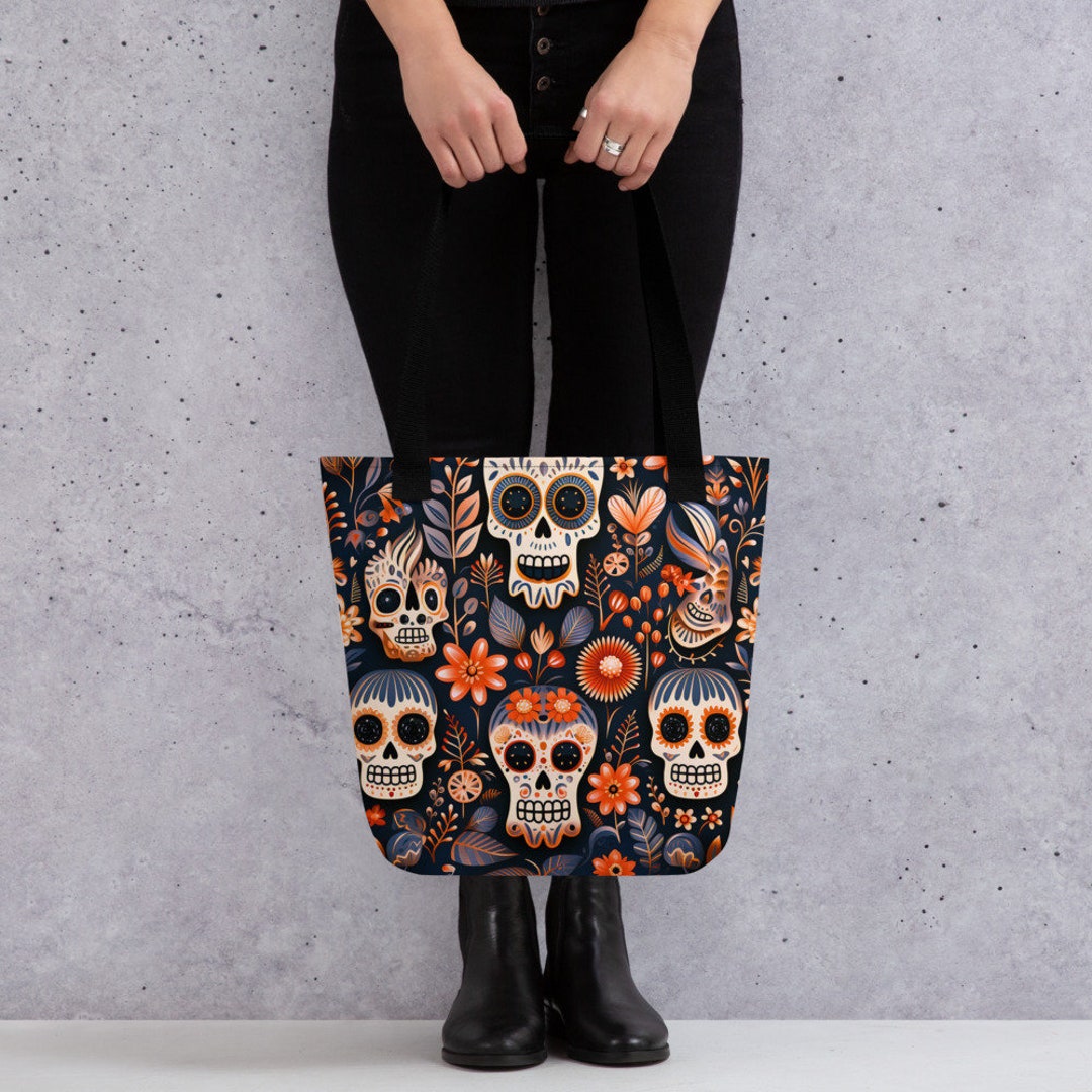 Dia De Los Muertos Tote Bag, Day of the Dead Carryall, Sugar Skull Bag ...