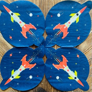 Space rocket shaped paper napkin for decoupage or craft supplies