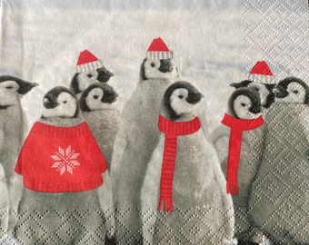 Christmas penguins paper napkin for decoupage or craft supplies
