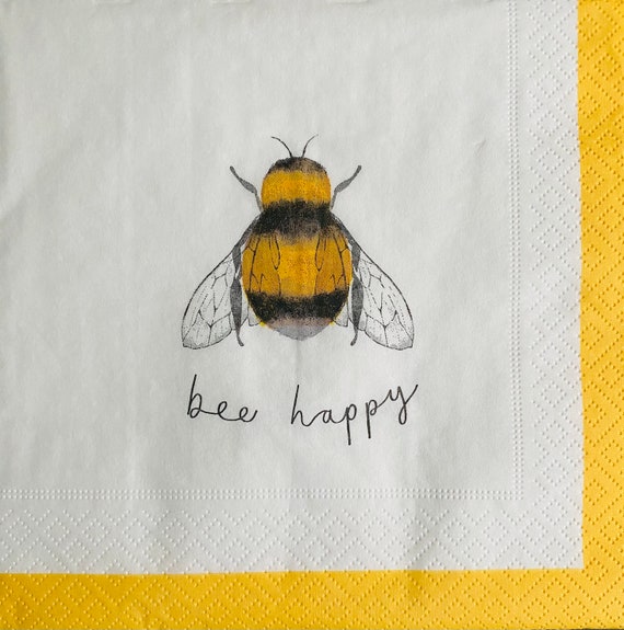 Bee Happy Paper Napkin for Decoupage or Craft Supplies and Etsy UK