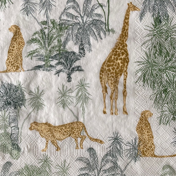 Cheater hyena giraffe jungle animal paper napkin for decoupage or craft supplies and scrapbooking