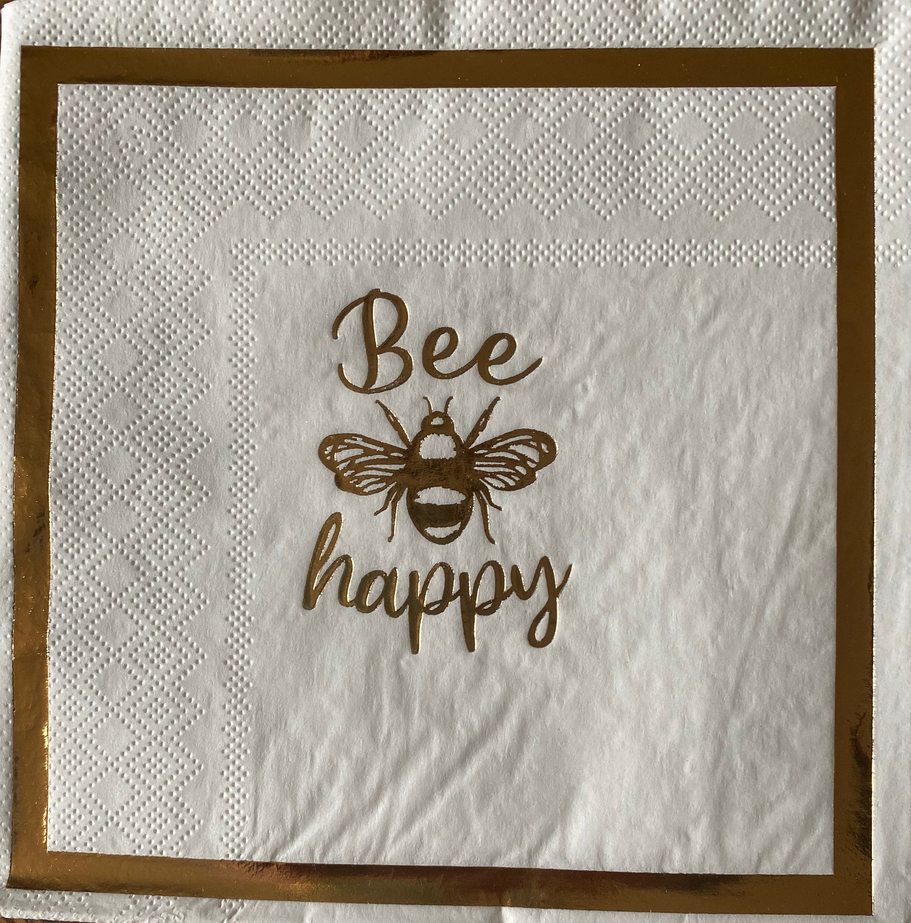 Bee happy paper napkin for decoupage or craft supplies and Etsy