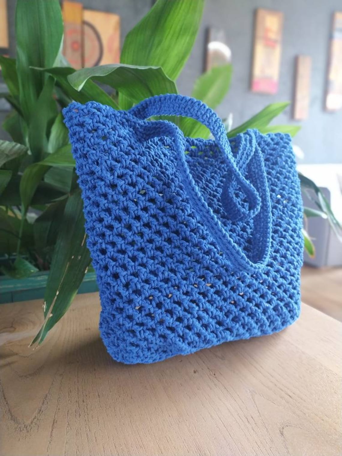 Crochet Geo Bag in Slate Blue