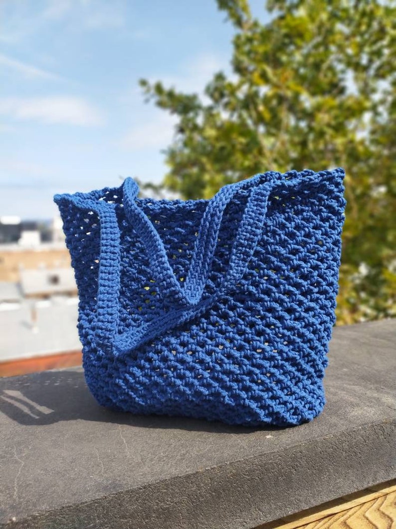 Crochet Geo Bag in Slate Blue main image 1
