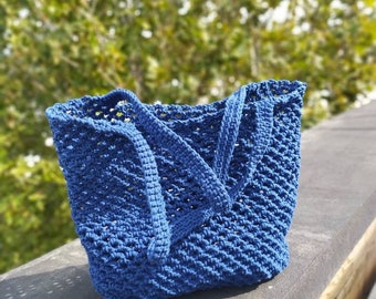 Blue crochet beach tote bag