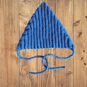 Knitted blue pixie hat