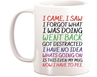 Berry Prints I Came I Saw I Forgot Funny Novelty Coffee Mug | White Ceramic 11 oz Mug