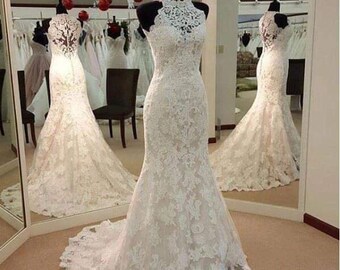 halter top lace wedding dress