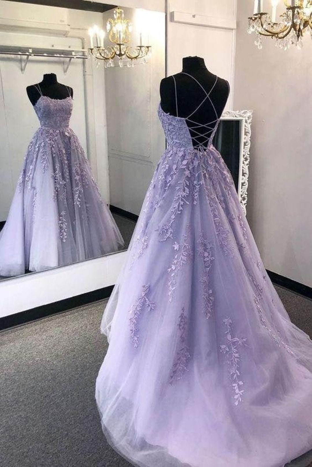 Lilac Tulle A-line Lace Appliques Prom Dresses, MP739 | Musebridals