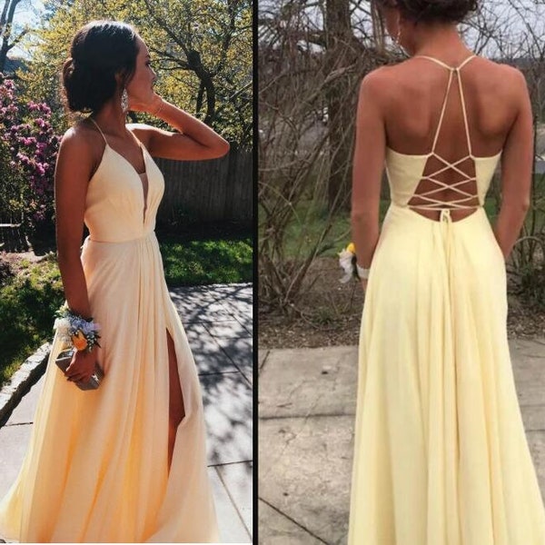 Simple Yellow Prom Dress Custom Made Bridesmaid Dresses Girls Evening Dress Formal Dress Ball Party Gown