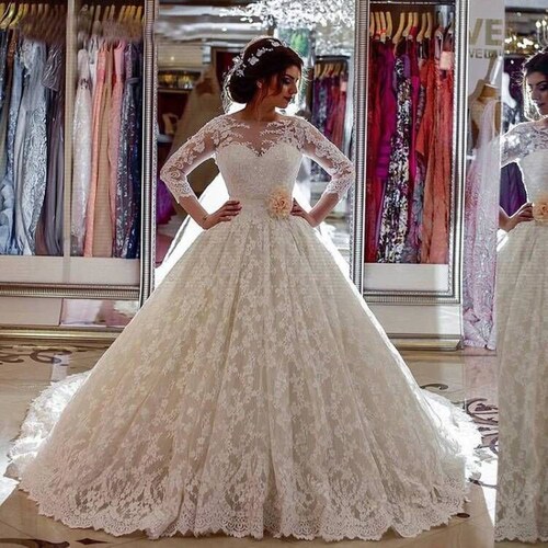 Princess Lace Wedding Dress Long Sleeves Beach Bride Dress - Etsy