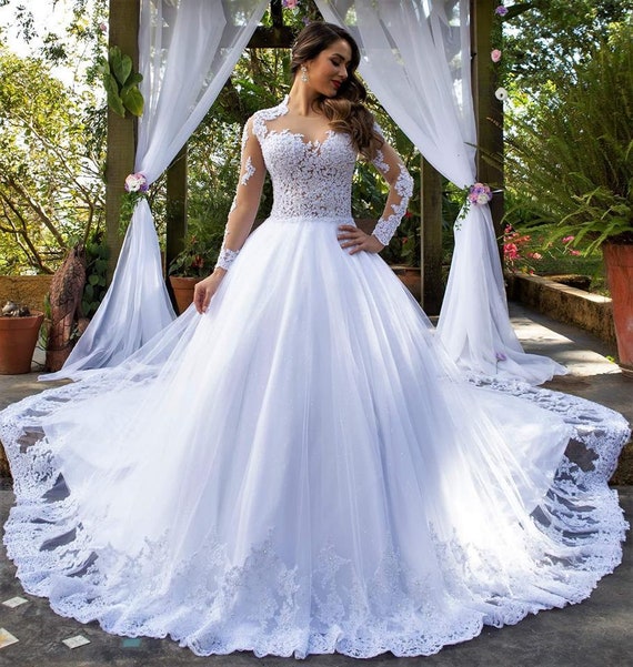 Princesa vestido de mangas largas de novia de - México