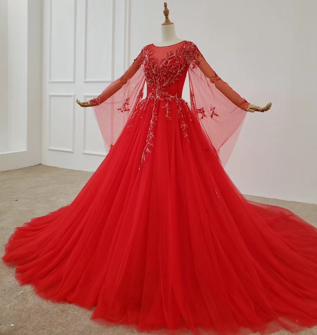 Buy Red Ball Gown, Prom Gown,prom Dress,red Wedding Dress,reception Dress,prom  Gown, Homecoming Gown, Red Dress,slit Gown, Red Plunging , Red Online in  India - Etsy