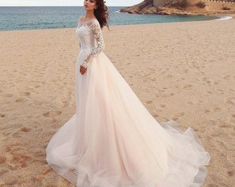 Beach Wedding Dress Long Sleeves Bride Dress, Bridal Gown, Dress For Bride Wedding Dresses Custom Made