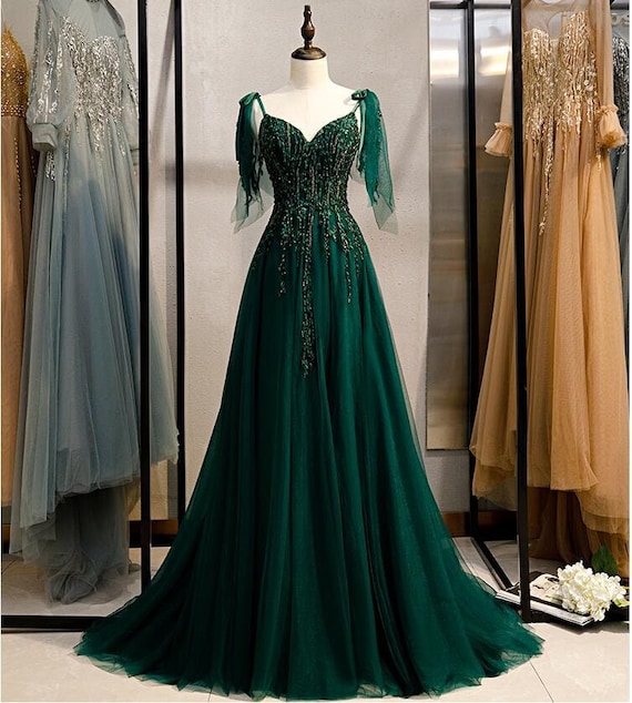 Dark Green Princess Long Formal Dress, Green Party Dress Sweet 16 Dres -  dreamydressprom | Off shoulder evening dress, Green prom dress, Tulle party  dress