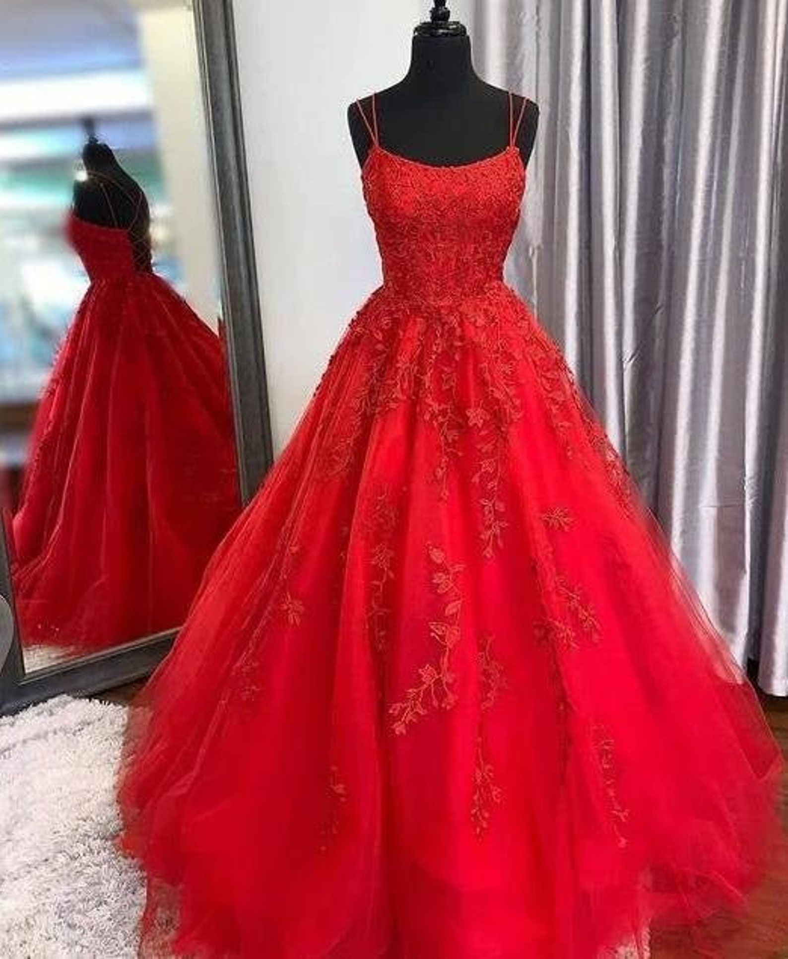 Red Lace Prom Dress Lace up Back Evening Dress Formal Dress - Etsy