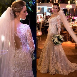 Lace Wedding Dress Long Sleeves, Beach Bride Dress, Bridal Gown ,Dress For Bride Wedding Custom Made