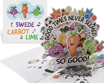 Swede Carrot Lime - Funny Birthday Card for Dad, Mum, Husband, Wife, Boyfriend, Girlfriend, Vegan Birthday Card. Neil diamond sweet Caroline