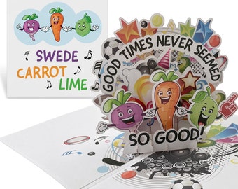 Swede Carrot Lime Birthday Card | Funny Pop-Up Card for Him or Her