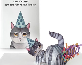 Grappige Happy Birthday Card voor kattenliefhebbers | Purrfect Happy Birthday-kaart voor een zus, moeder, vader, broer of vriend | Met de hand gemaakte pop-upkaarten