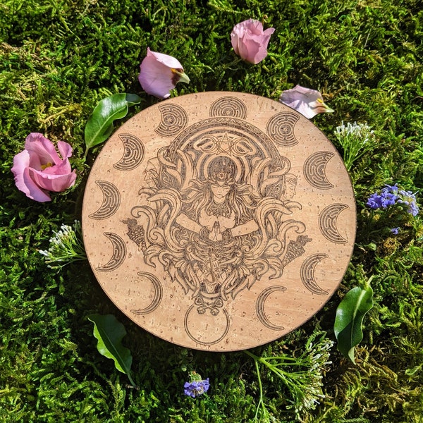 Hekate Altar • Greek Goddess Hecate Shrine • Triple Moon Goddess • Vegan Cork Leather Goddess Hekate Shrine • Strophalos Of Hekate Wheel