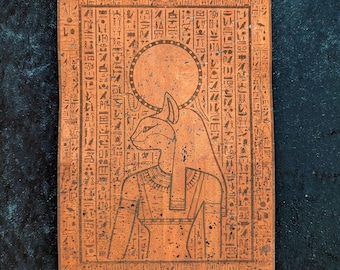 Egyptian Bastet Cat Goddess Art • Engraved Eco Friendly Cork Leather